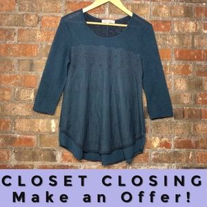 Living Doll blue grey 3/4 sleeves top